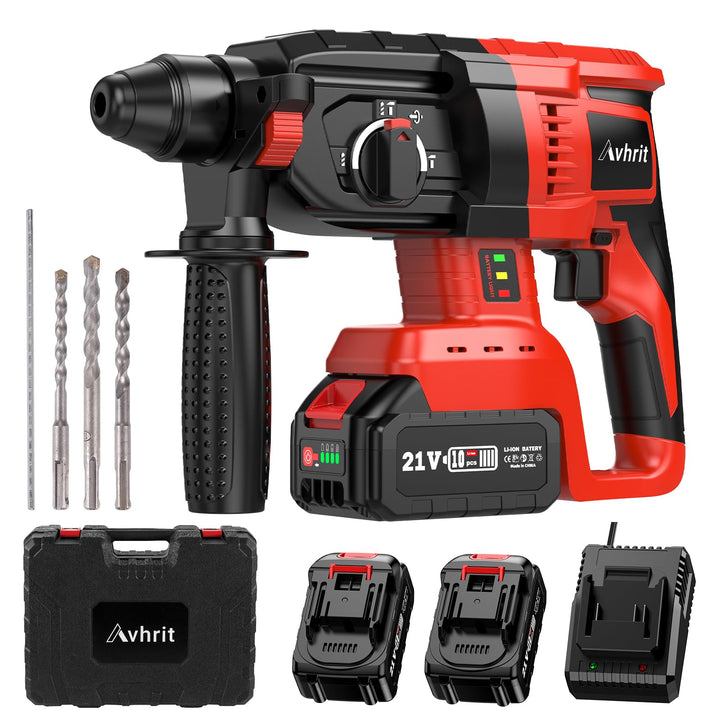 Avhrit 2025 Aktualisierter Akku Bohrhammer, mit 2 Pack Tragbarem Lithium-Akku (21V), Bürstenlosem Mo