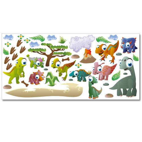 Wandkings Dinosaurier Wandsticker XL Set, 44 Aufkleber, Gesamtfläche 130 x 70 cm