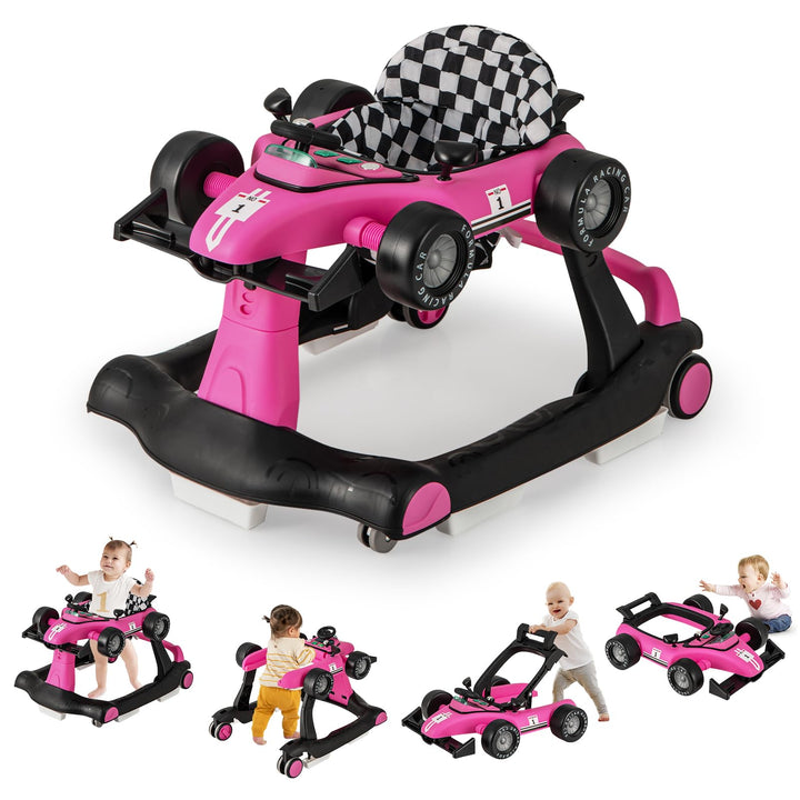GOPLUS 4 in 1 Baby Lauflernhilfe, Lauflernwagen höhenverstellbar mit Licht &amp; Musik, Baby Walker Auto
