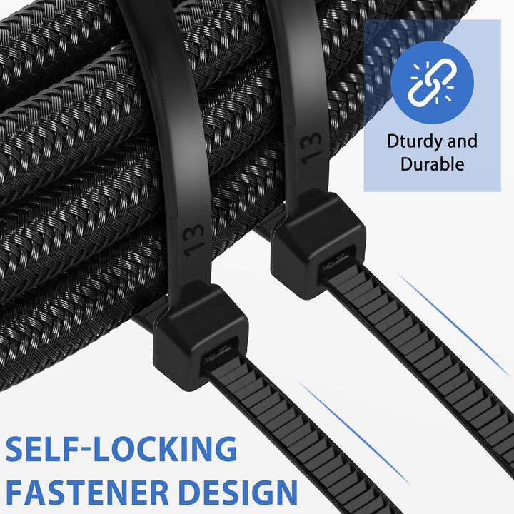 1000 Stück Kabelbinder Schwarz 200mm, Kabelbinder uv Beständig, 4.8mm Breite Cable Ties Zugfestigkei