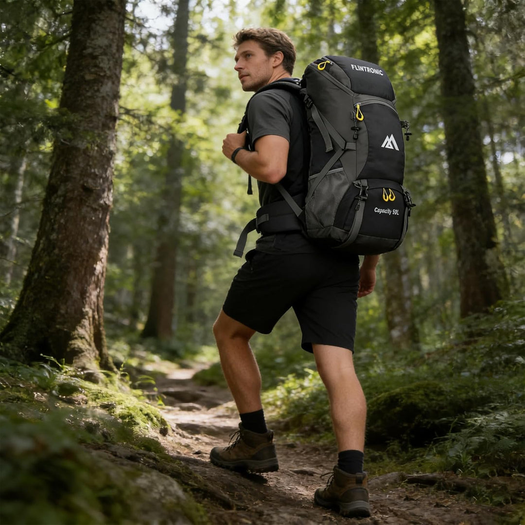 flintronic Wanderrucksack Herren Damen 50L, Outdoor Rucksack Trekkingrucksack, Leichter Wasserdichte