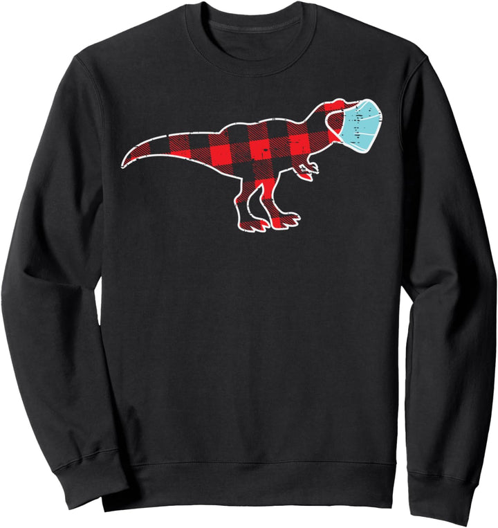 Plaid Trex Dinosaur In Mask Christmas Xmas Quarantine Gift Sweatshirt