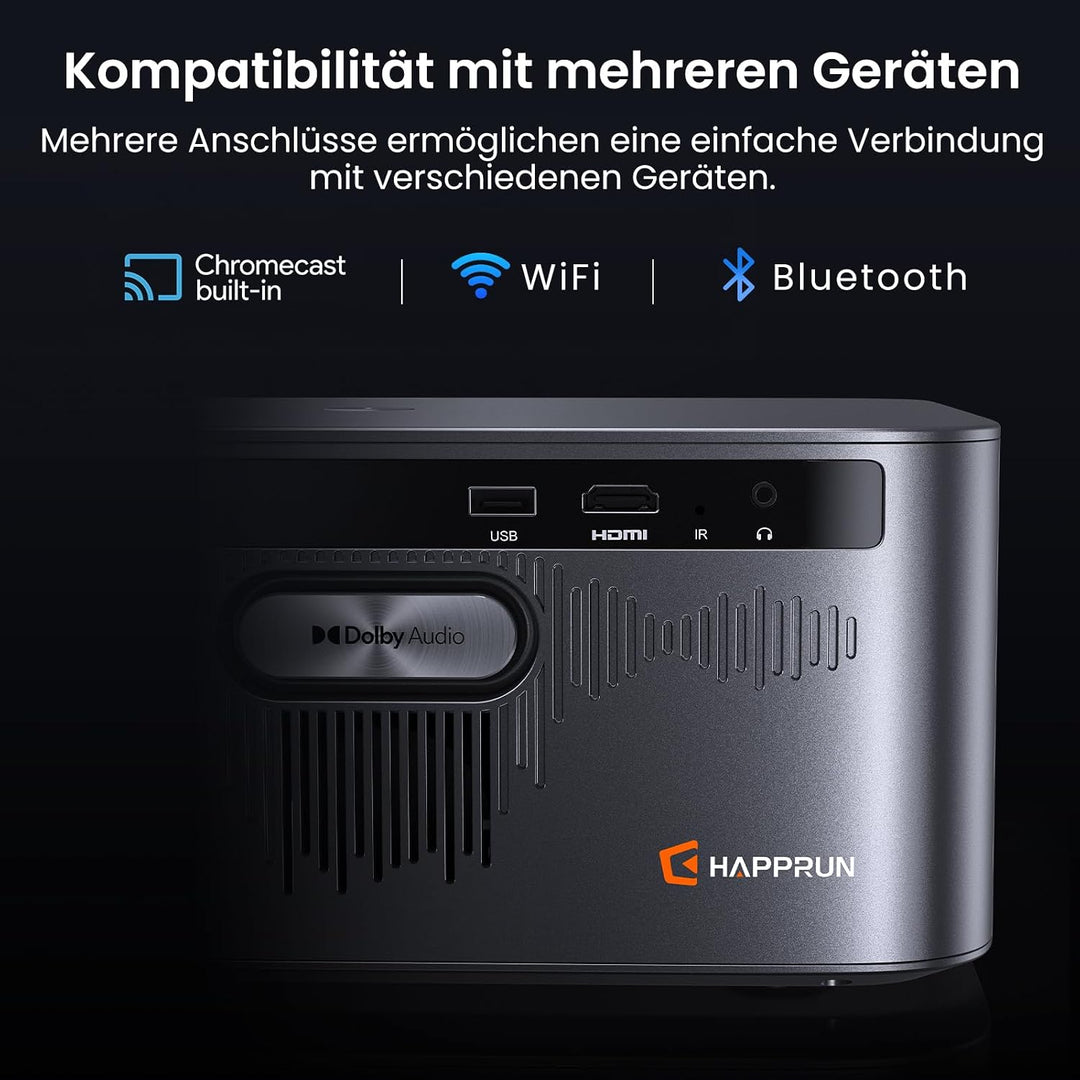 HAPPRUN Smart Beamer mit 3000 ANSI Lumen, Offiziellem Google TV, 4K-Unterstützung, Dolby Audio, Auto