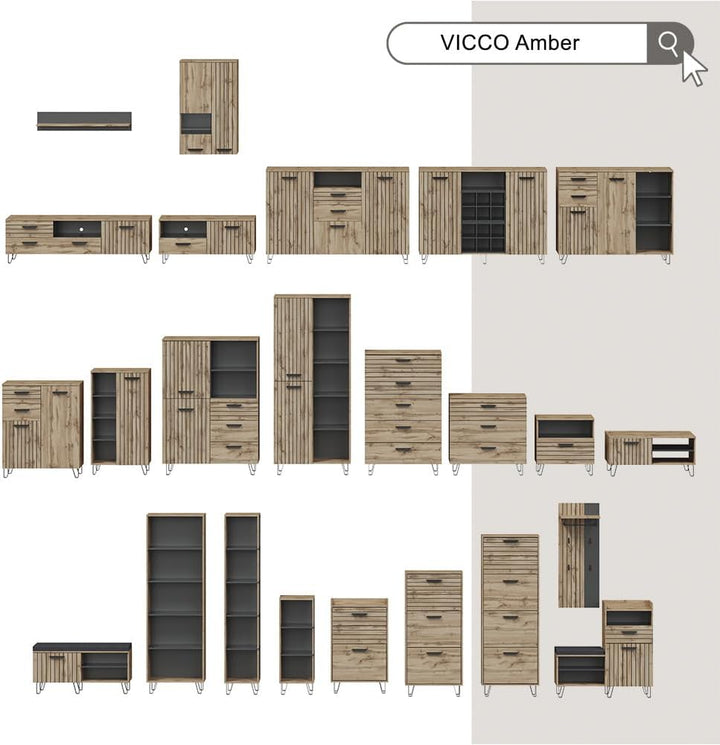 Vicco Schuhkipper Amber, Eiche Wotan, 60 x 168 cm mit 4 Fächern Schuhschrank, 4 Fächern, Schuhschran
