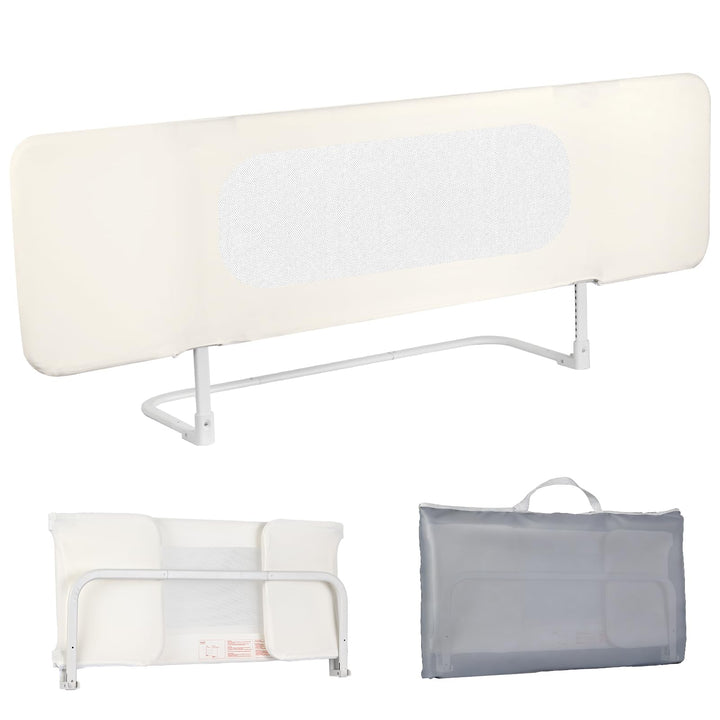 eSynic Tragbares Bettschutzgitter 150 cm Cremeweiss Bettgitter Mobiler Rausfallschutz für Kinder & K