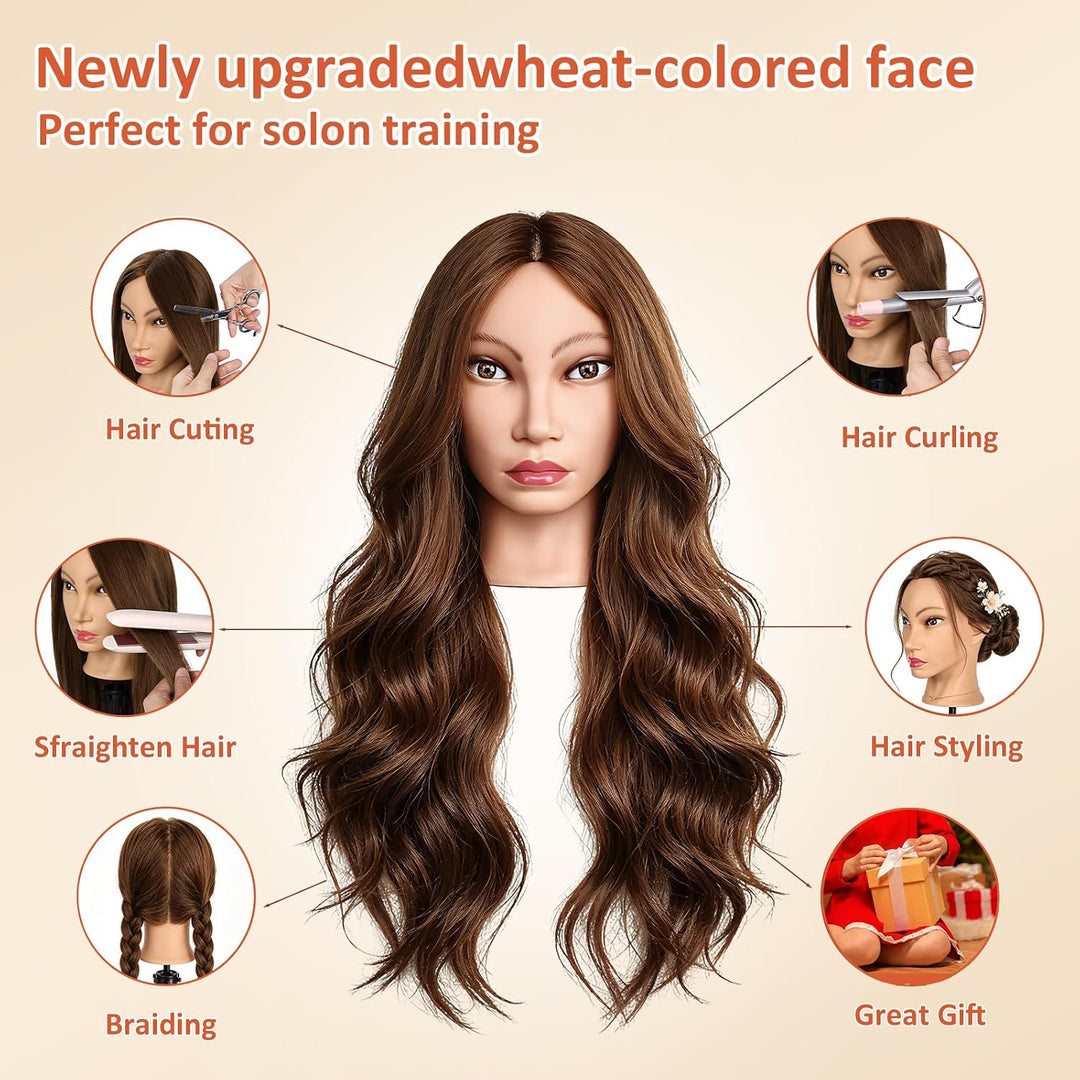 Frisierkopf 80% Echthaar Friseurkopf, TopDirect Übungskopf 26 Zoll 66cm Echthaar Kopf, Frisieren Tra