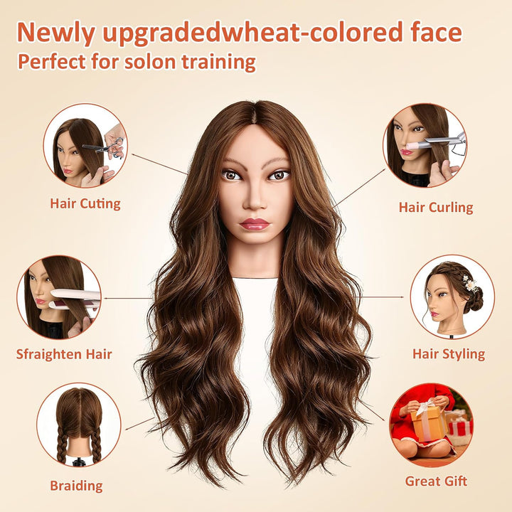 Frisierkopf 80% Echthaar Friseurkopf, TopDirect Übungskopf 26 Zoll 66cm Echthaar Kopf, Frisieren Tra