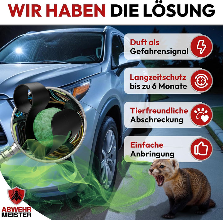 Original 8X Marderschreck-Kugeln inkl. PKW-Halterung, Marderschreck Auto mit Sofort und Langzeitwirk