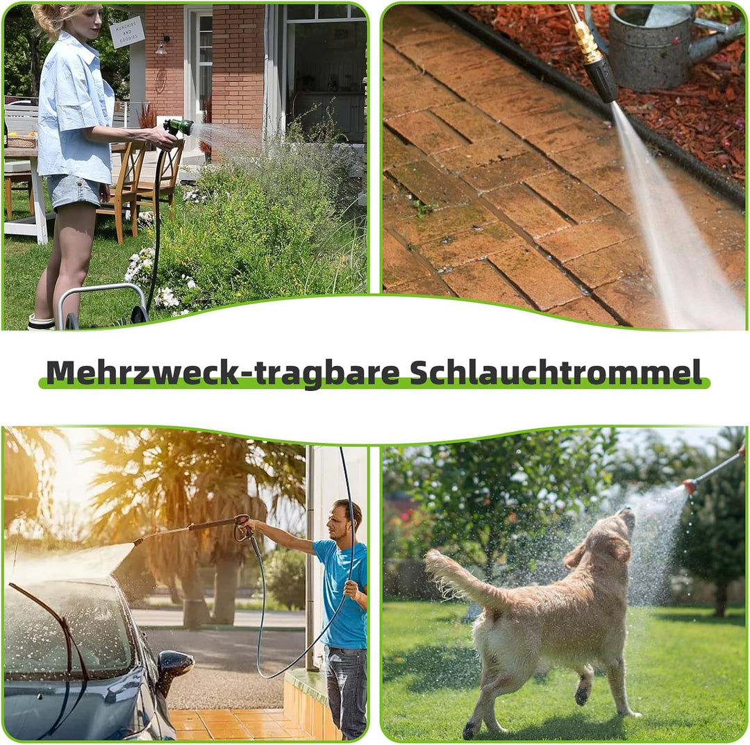 Gartenschlauch Schlauchtrommel für 25–30 m Schlauch (1/2 Zoll), wandmontierbar, tragbarer Schlauchha