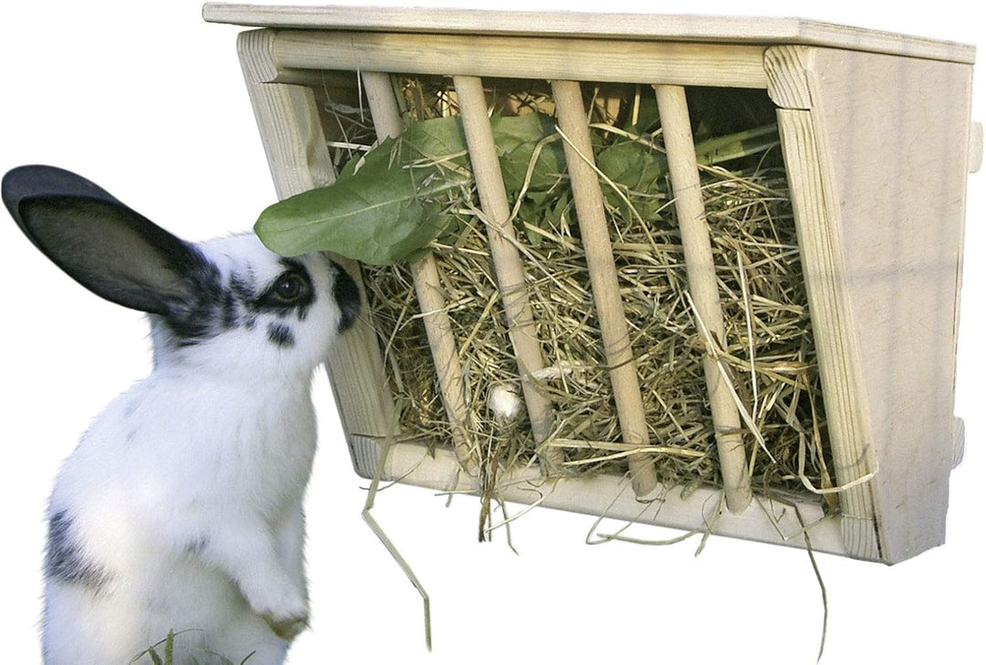Kerbl Nagerhaus für Kanninchen, 82852 & Heuraufe für Kaninchen (Raufe aus Holz, mit Sitzbrett, verhi