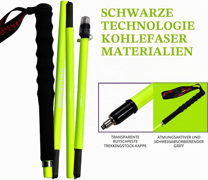 OKHEALING Hochfeste Kohlefaser-Trekkingstöcke 1 Paar, faltbar in 5 Teile, leicht und stark, Gelenksc