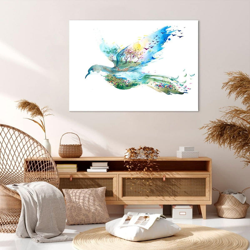 Bilder auf Leinwand 100x70cm Leinwandbild Abstraktion Vogel Natur Bewegung Gross Wanddeko Bild Schla