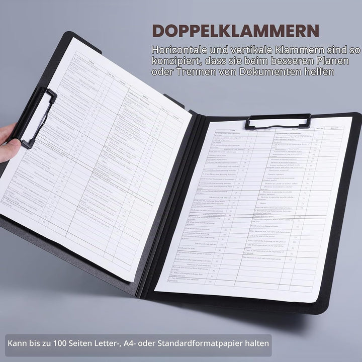 Klemmbrett a4, Schreibmappe 2er Pack Klemmbrett mit deckel, Klemmbrettmappe mit 2 Klemmen, Schreibbr