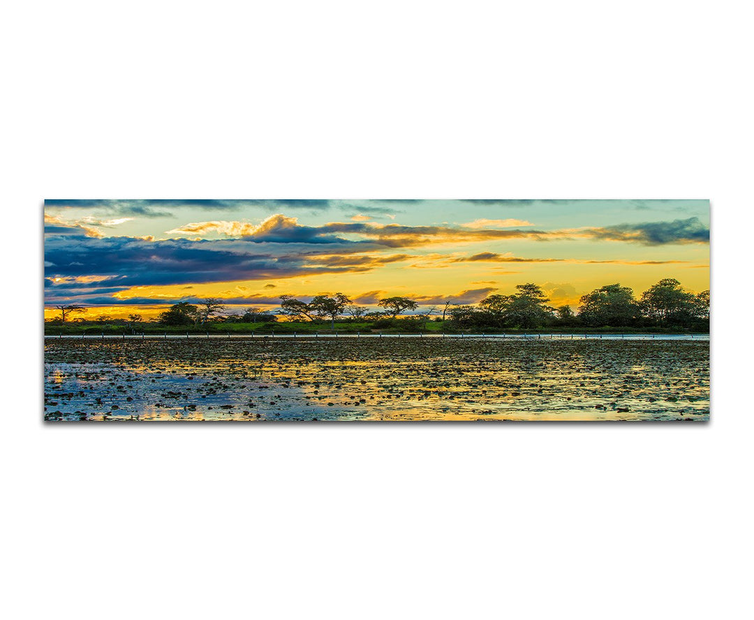 Panoramabild auf Leinwand und Keilrahmen 150x50cm Brasilien Wasser Palmen Sonnenuntergang