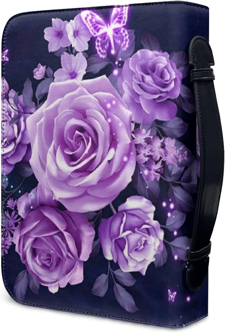 Kuiaobaty Bibeltasche mit Reissverschluss, violette Rosen, mit Griff, Tragetasche, Büchertasche für