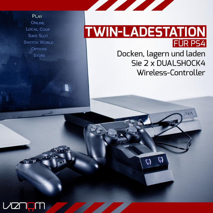 Venom Twin Docking Station, lädt zwei Dualshock 4 Controller gleichzeitig ohne Kabel, mit LED Anzeig
