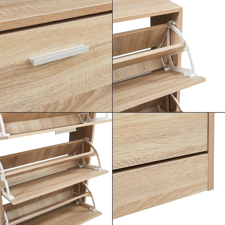 [en.casa] Schuhschrank Sykkylven Schuhkipper mit 3 Klappen Schuhkommode für 12 Paar Schuhe 103 x 60
