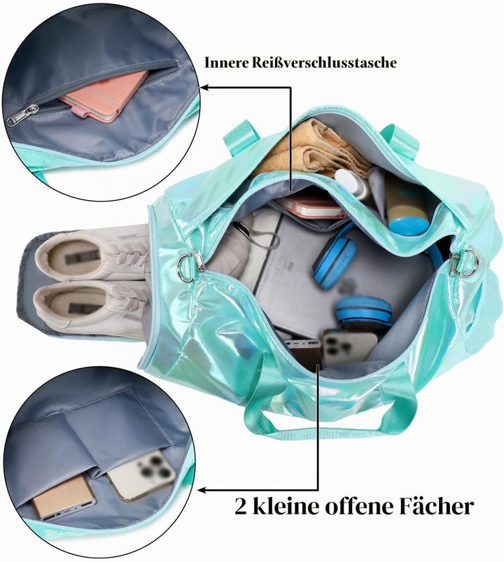 Laser Sporttasche für Kinder Mädchen Reisetaschen Weekender Multifunktion Schulsporttasche Trainings
