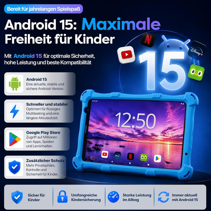 AngelTech Kinderpaket PRO MAX - Kinder Tablet PRO MAX + Kinder Kopfhörer - Android 14 - Kombi Paket