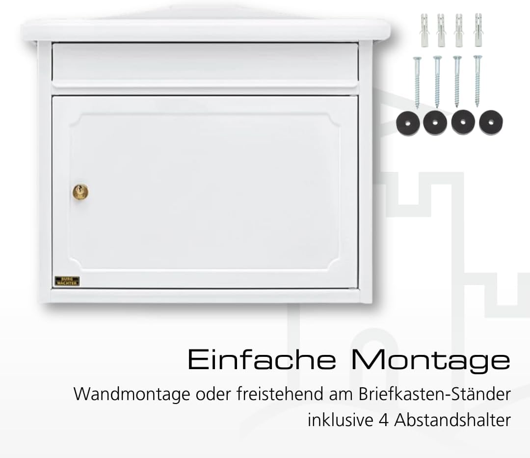 Burg-WÄCHTER Briefkasten ohne Zeitungsfach und Namensschild, Verzinkter Stahl, Einwurf-Format DIN C4