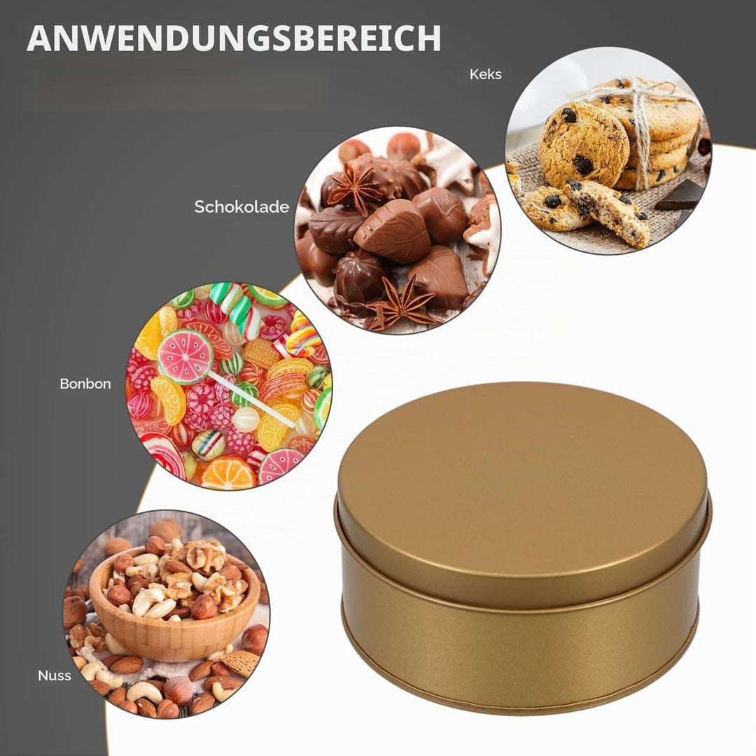 Amosfun 4er Set Goldene Plätzchendosen Rund aus Weissblech Luftdichte Aufbewahrungsbox mit Deckel 10