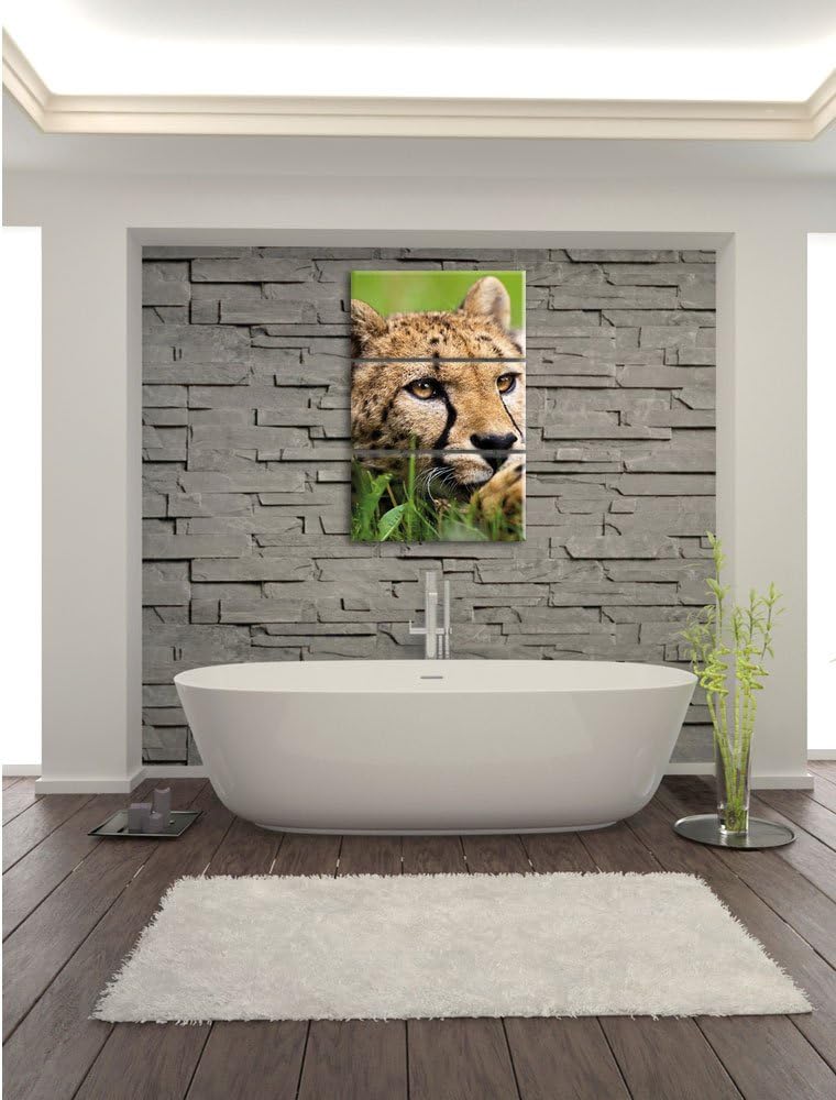 Pixxprint Gepard im Gras als Leinwandbild/Grösse: 3 Teilig (120x80) cm/Wandbild/Kunstdruck/fertig be