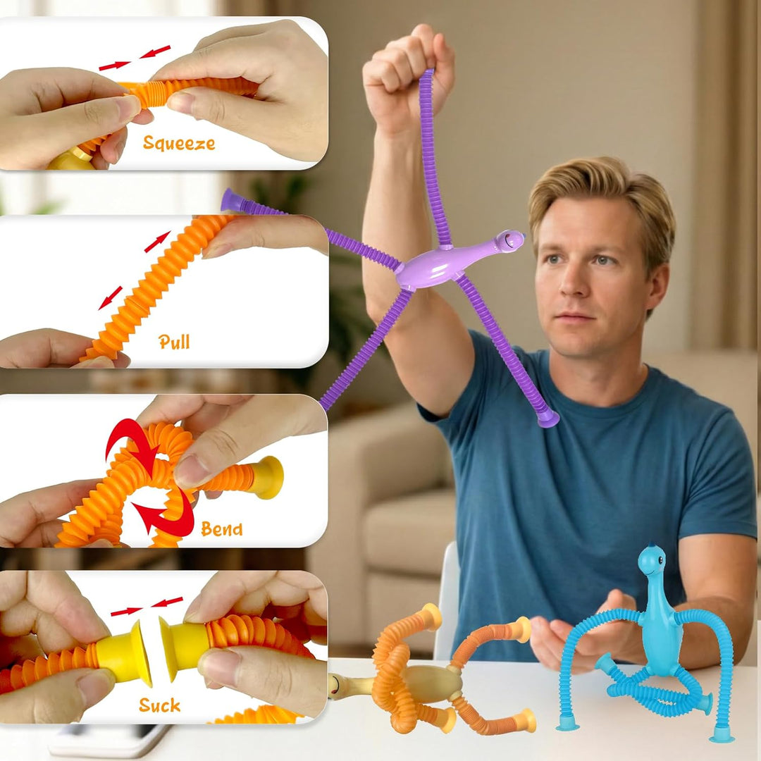 Saugnapf Spielzeug, 4 Stück Teleskop Saugnapf Dinosaurier Spielzeug, Telescopic Suction Cup Dinosaur