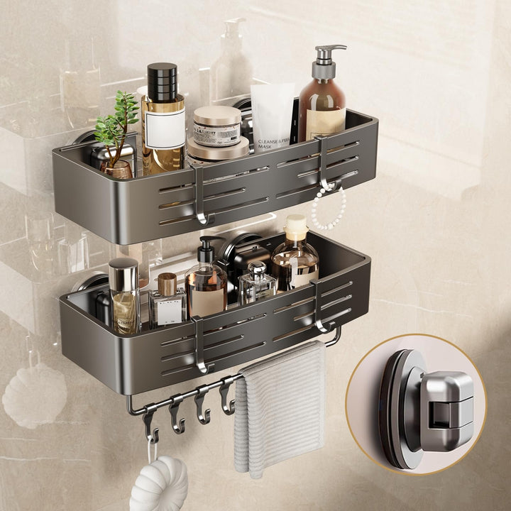 Voldra Duschablage Saugnapf, Klebstoff Duschregal Wandmontiert Bad Duschkorb Zum Kleben Badregal Ohn