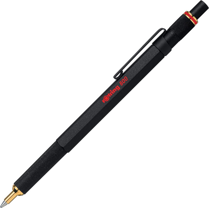 rOtring 800 Kugelschreiber | mittlere Spitze | Schwarze Tinte | Schwarze Schaft | nachfüllbar Schwar