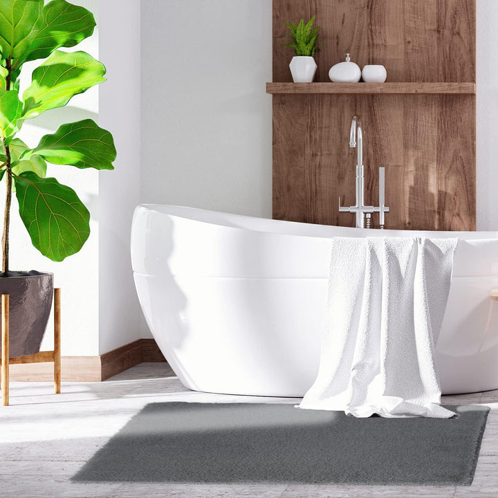payé Badezimmerteppich Hochflor Bad - Dunkel Grau - 40x60cm - kuschelig weich - waschbar - Badematte