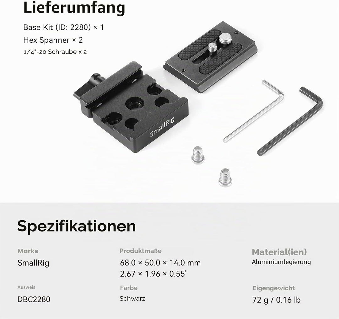 SMALLRIG Schnelle Veröffentlichung Klemme und Platte, Baseplate für Arca Standard - 2280