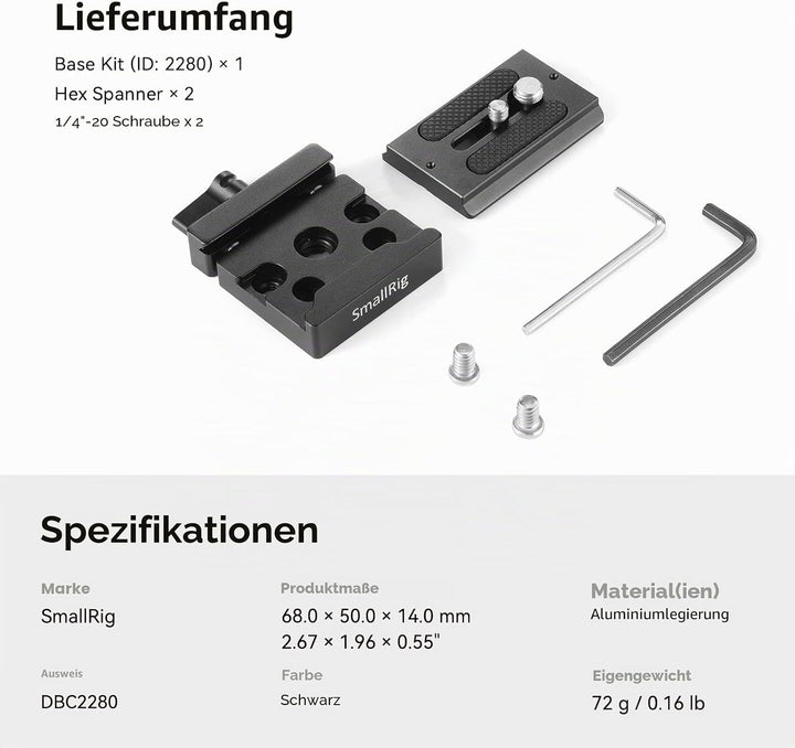 SMALLRIG Schnelle Veröffentlichung Klemme und Platte, Baseplate für Arca Standard - 2280