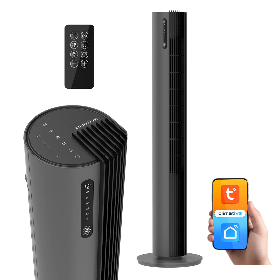 Turmventilator 110 cm PURE Plasma Ionisierung WiFi Tuya Smart Life, Energiesparender 30W DC-Motor, 1
