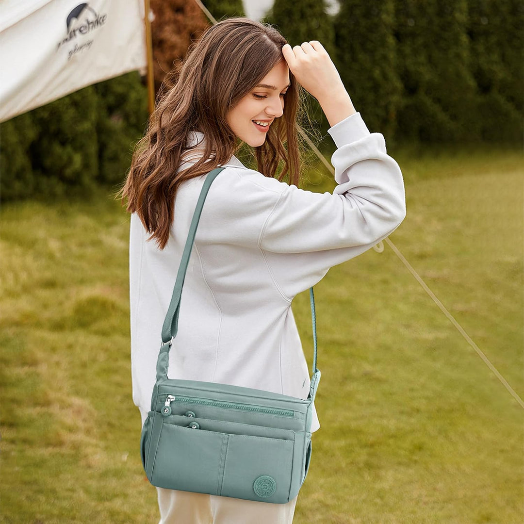 DIRRONA Beiläufig Damen Umhängetasche Multi Pocket Crossbody Bag Mittelgrosse Umhängetasche Aus Nylo