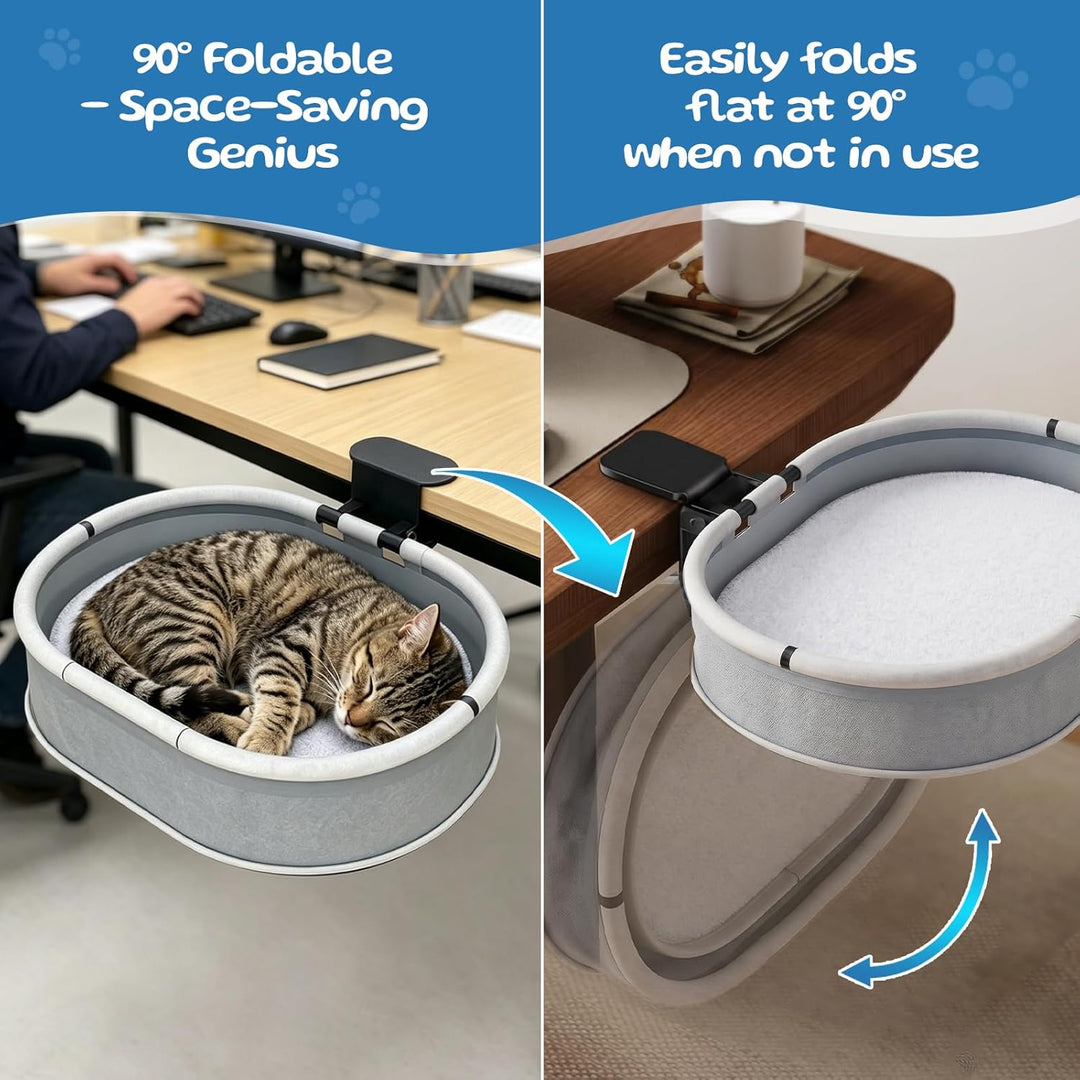 Katzenbett Schreibtisch Katzenkorb bis 27KG - Stabile Cat Desk Bed Befestigung Ohne Bohren - 90° Fol