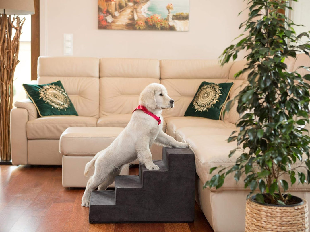 PillowPrim Tiertreppen Einganghilfe Kleinere Hunde Stufen Rampe Katzentreppe 4 Stufen Gross Schwarz