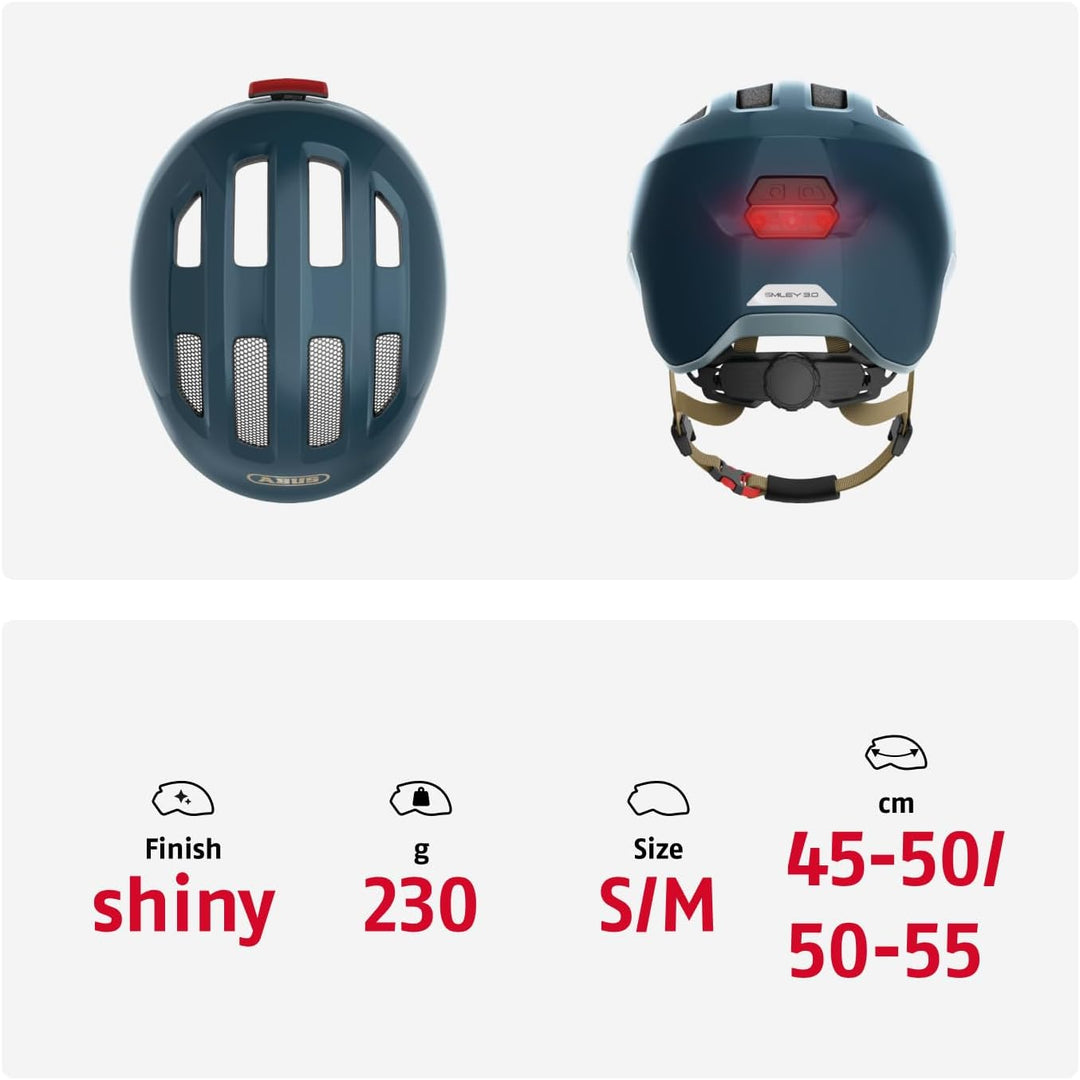 ABUS Kinderhelm Smiley 3.0 ACE LED - Fahrradhelm mit Licht - tiefe Passform & Platz für einen Zopf -