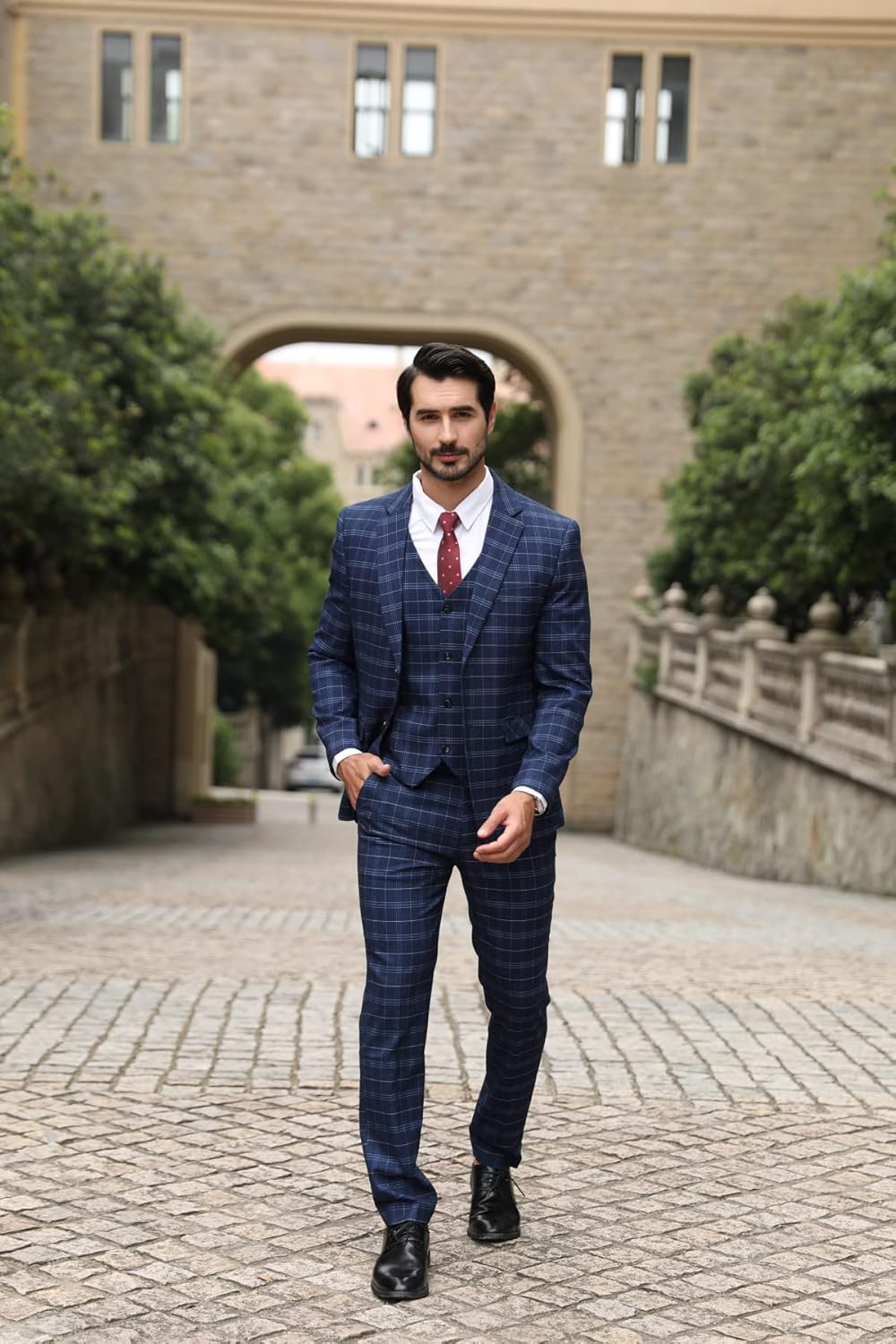 Allthemen Herrenanzug Anzug Herren Anzug Kariert Slim Fit 3 Teilig Anzüge Sakko für Business Hochzei