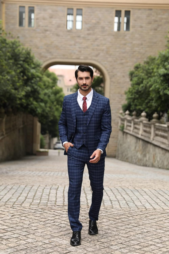 Allthemen Herrenanzug Anzug Herren Anzug Kariert Slim Fit 3 Teilig Anzüge Sakko für Business Hochzei