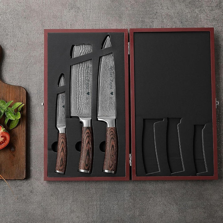 Wakoli EDIB 3er Damastmesser Set mit Gravur – Personalisiertes Messer-Set, Chefmesser, Nakiri & Allz