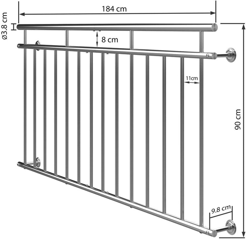 MONZANA® Französischer Balkon Edelstahl Pflegeleicht 90x184cm 14 Füllstäbe Balkongeländer Terrasseng