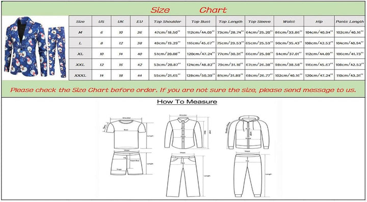 Zhiyao Herren Lustige Weihnachtsanzug 2-Teilig Slim Fit Button Verschiedene Drucke Formal Weihnachte