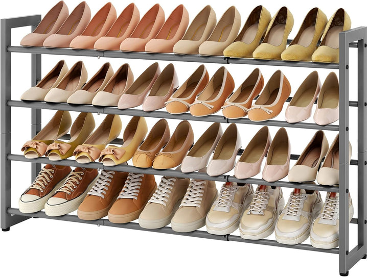 FAVOOSTY 4 Ebenen Schuhregal Metall Ausziehbar Grau, Verstellbar Platzsparend, Robustes Schuhständer