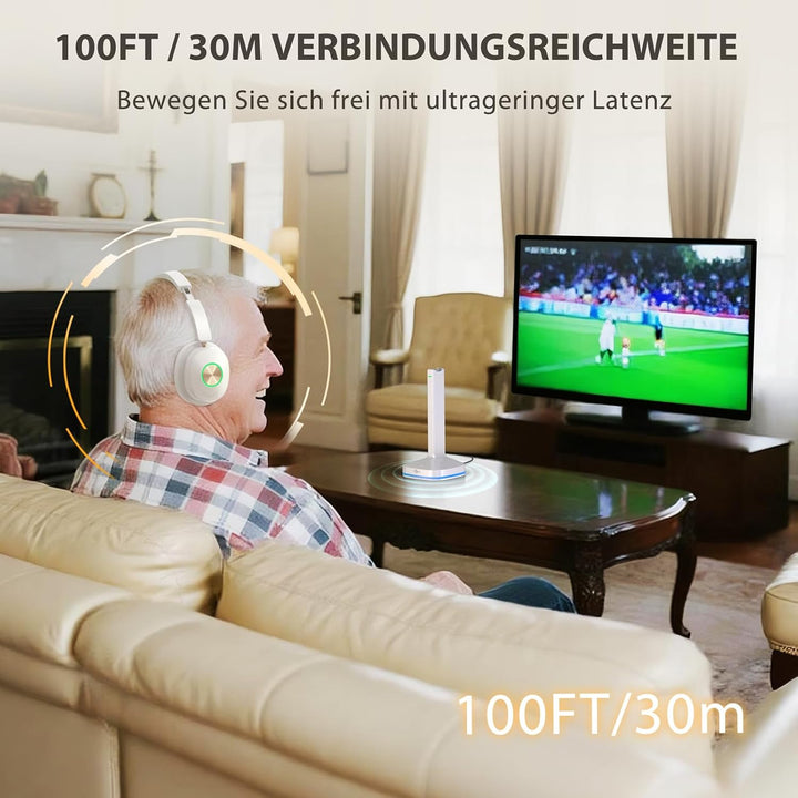 Earbay Fernsehkopfhörer, TV Kopfhörer kabellos, Funkkopfhörer für Fernseher mit Sender-Ladestation,