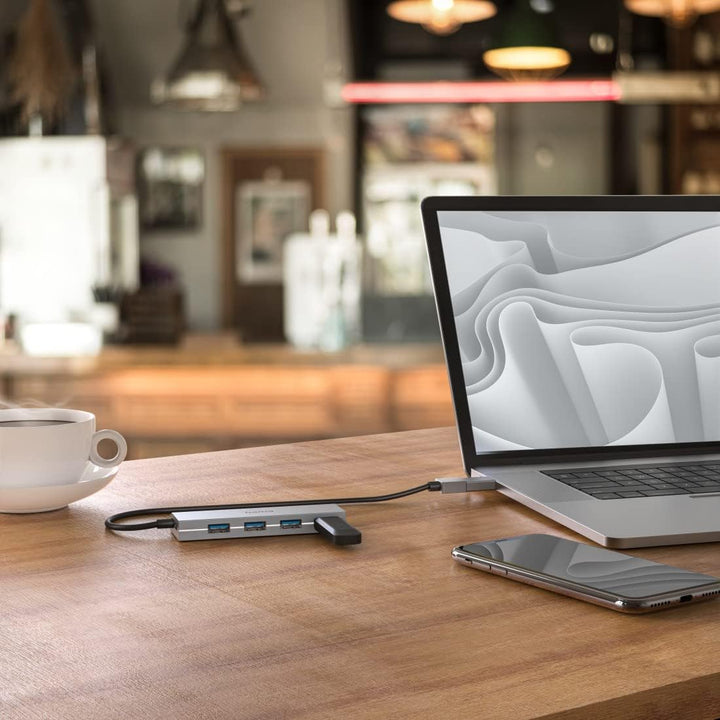 Hama USB-Hub 4 Ports (USB-A und USB-C-Anschluss, mit Netzteil, 4x USB-A für Maus, Tastatur, externe