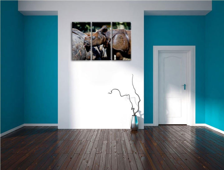 junges Nashorn NewArt 3-Teiler Leinwandbild 120x80 Bild auf Leinwand, XXL riesige Bilder fertig gera