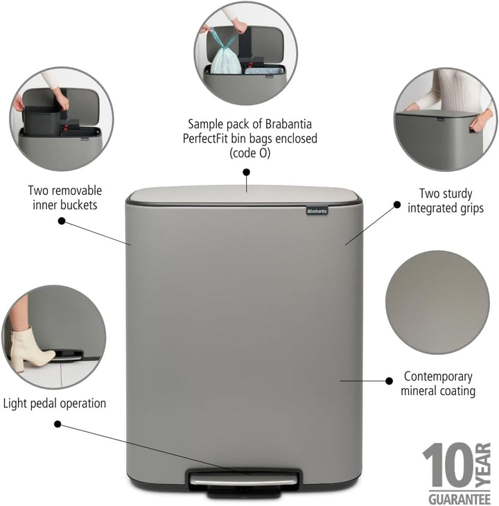 Brabantia BO Treteimer Mülleimer, Stahl, Mineral Concrete Grey, 60L 1 Inneneimer (60L) Mineral Concr