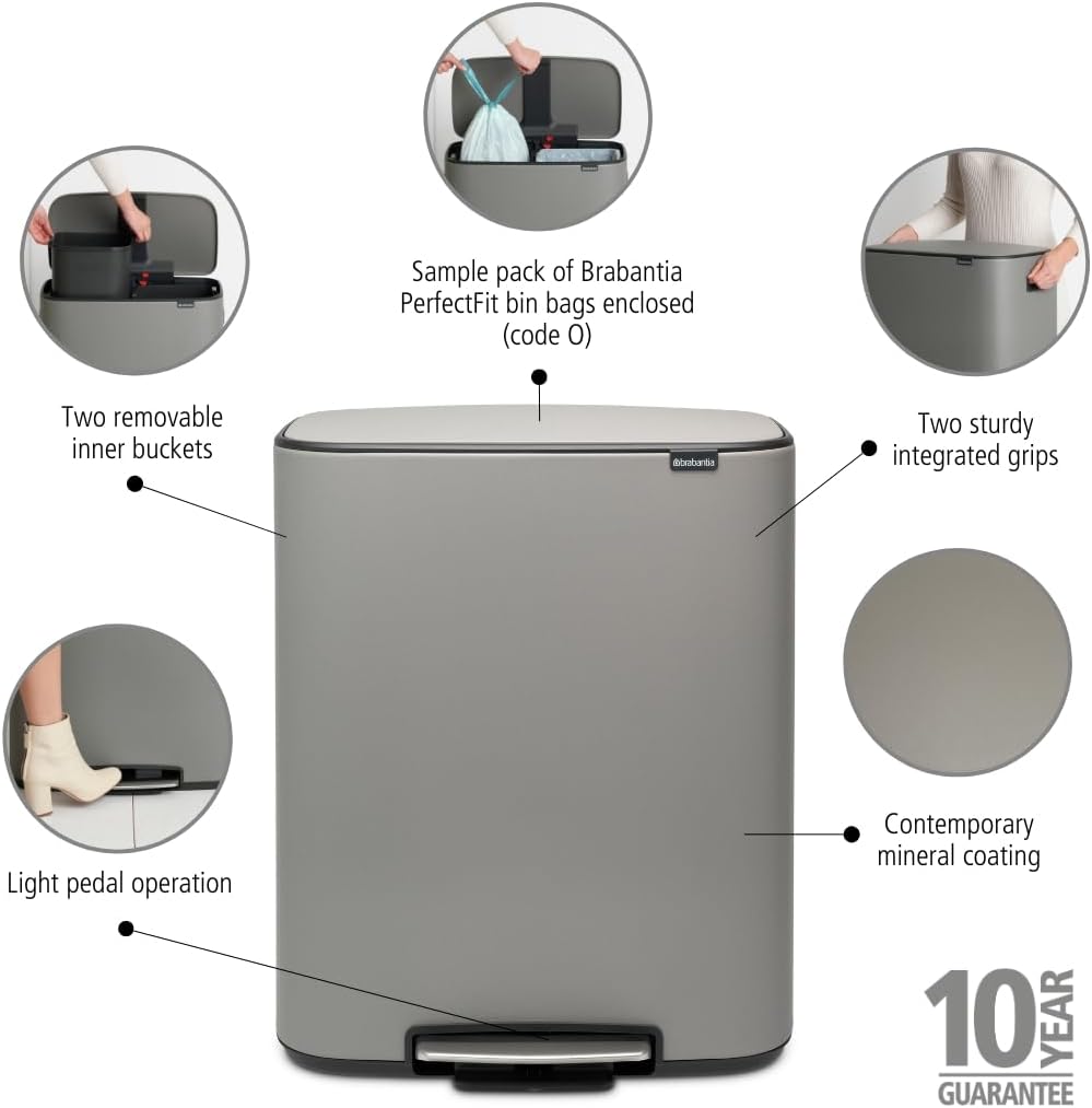 Brabantia 211485 Treteimer Bo, 2 x 30L, Grauer mineralbeton 2 Inneneimer (2 x 30L) Mineral Concrete