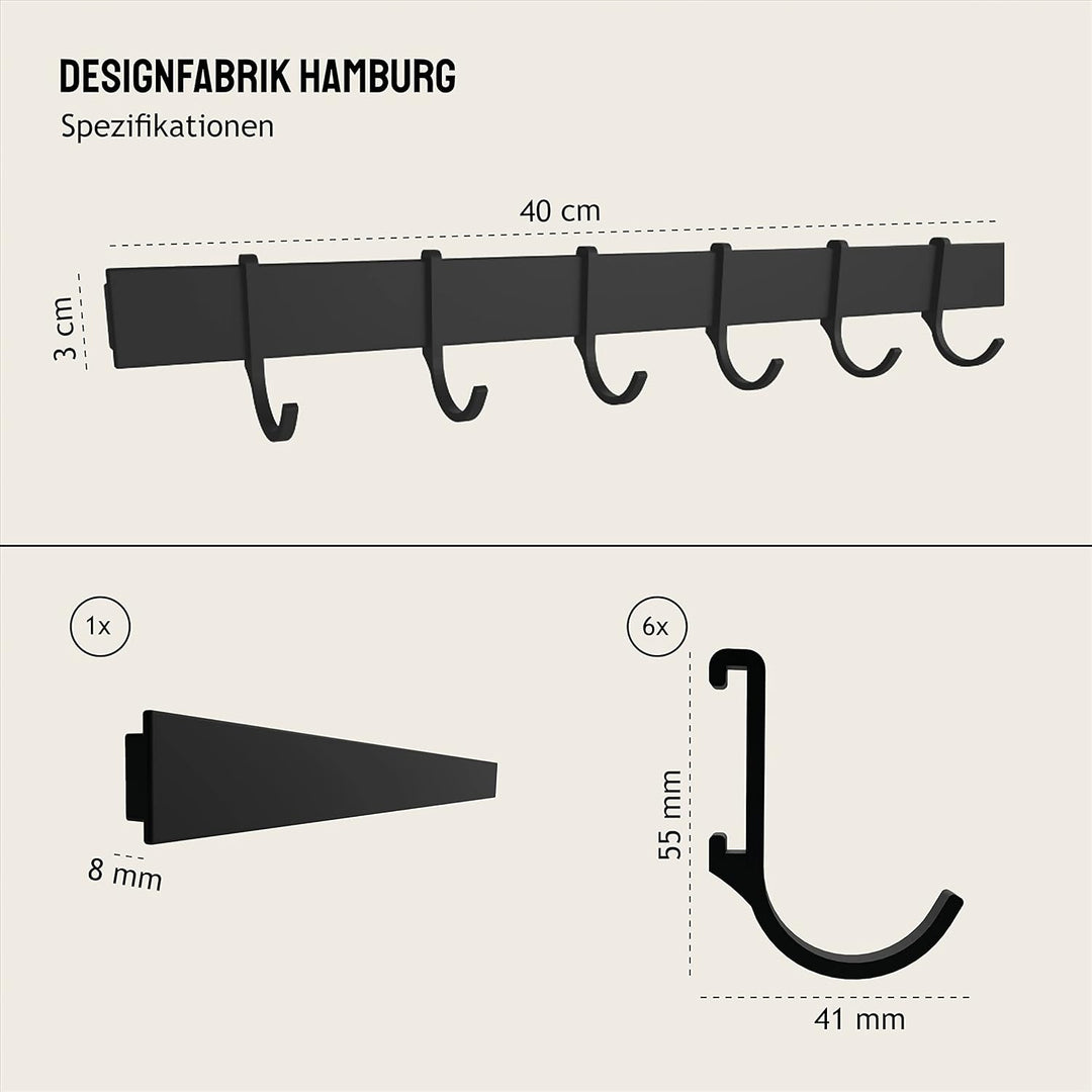 Designfabrik Hamburg Hakenleiste 40cm Küchenleiste selbstklebend Küche Hängeleiste Stange für Küchen