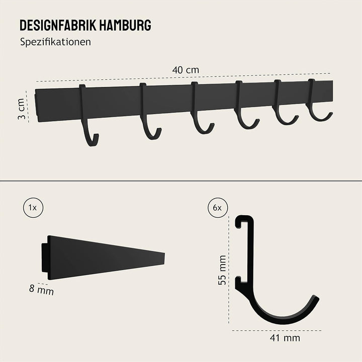 Designfabrik Hamburg Hakenleiste 40cm Küchenleiste selbstklebend Küche Hängeleiste Stange für Küchen